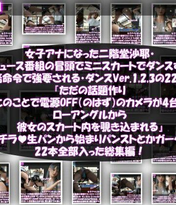3DCG【女子アナになった二階堂沙耶・早朝のニュース番組の冒頭でミニスカートでダンスすることを業務命令で強要される・ダンスVer.1、2、3:全22本セット『ただの話題作りとのことで電源OFF（のはず）のカメラが4台、ローアングルから彼女のスカート内を覗き込むように設置されている:生パンティやパンストやガーターストッキング等まで含めた合計22本セット総集編！』】Libido-Labo評価