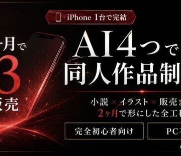 男性向け【【iPhone1台で完結】AI4つを使い分ける同人作品制作術｜小説×イラスト×販売まで2ヶ月で形にした全工程】クリ10評価